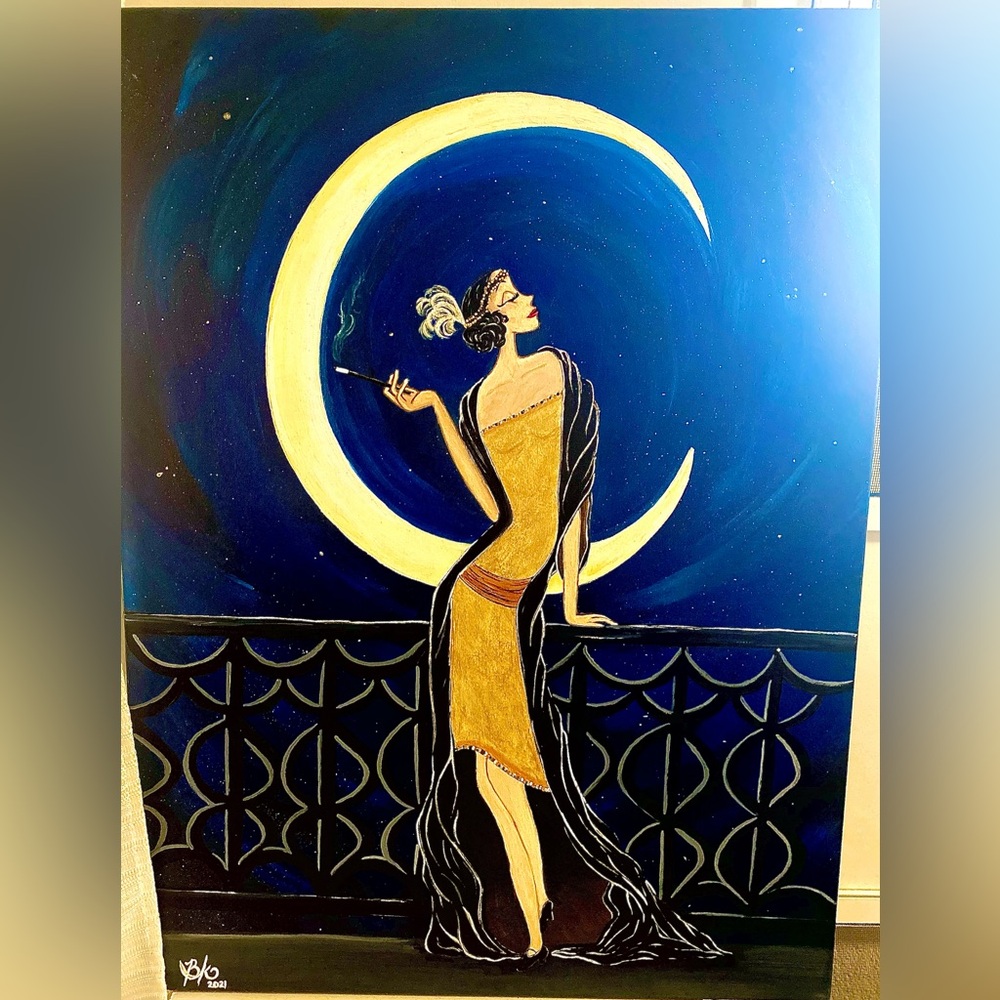 Elegant Moonlit Lady Art Print